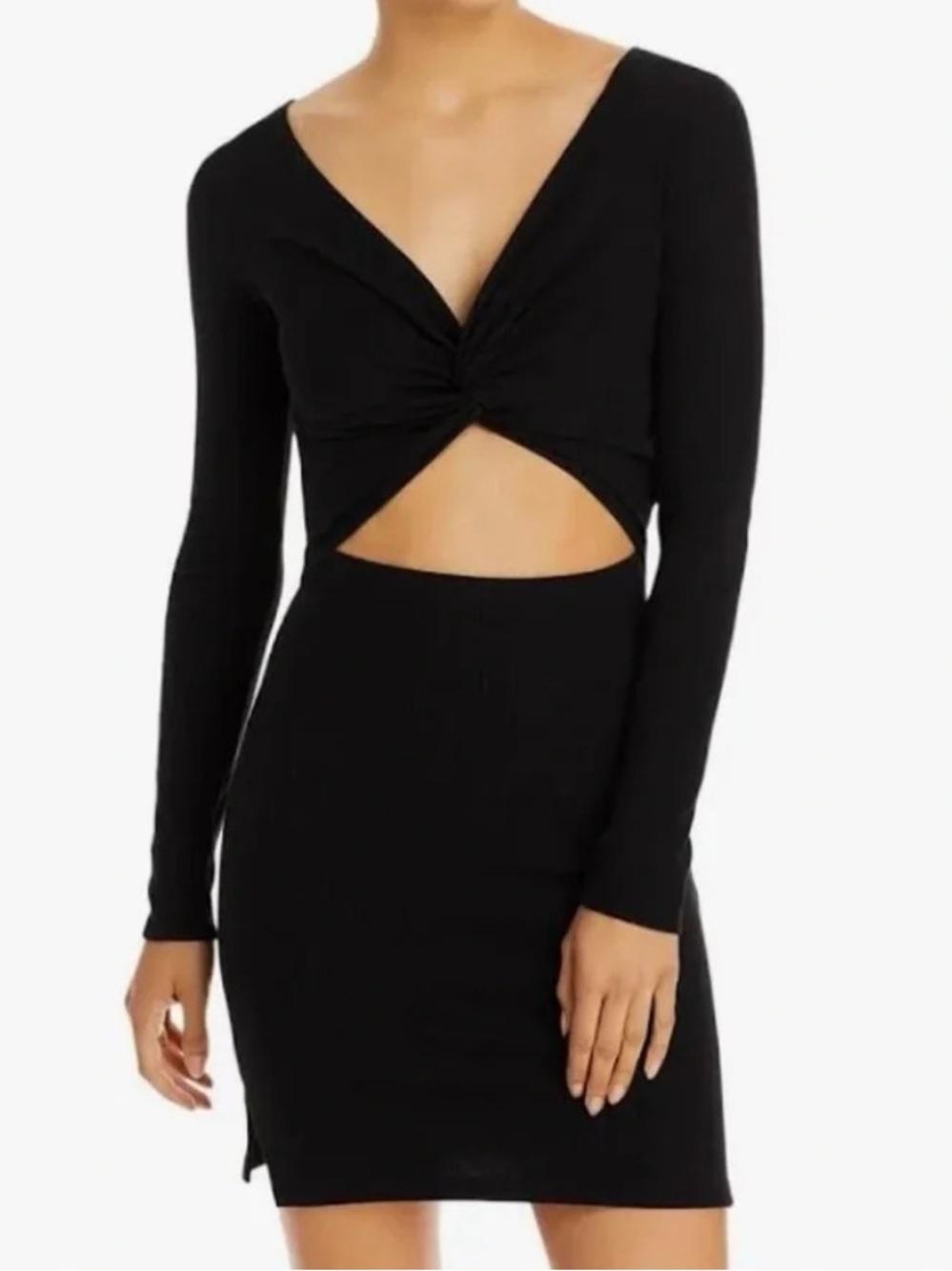 FORE Black Long-Sleeve Twist Front Cutout Mini Dress